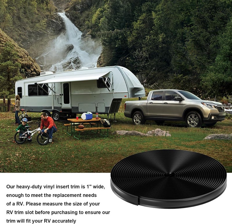 Ameri RV Trim Molding Insert 1" Wide Black Vinyl Screw Cover ffor RV Camper Travel Trailer Screw Cover Gutter Corner Plastic Trim Molding (Black 75Ft) - Image 3